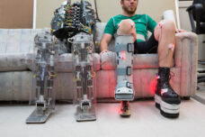 Student tests a prosthetic foot in the Human Biomechanics and Control Lab