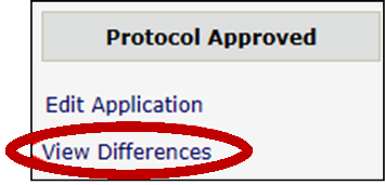 View Differences option shown in protocol workspace