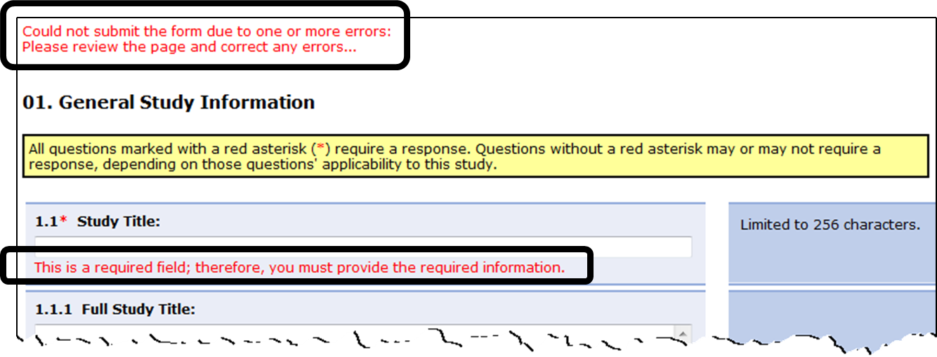 Study application with error message displayed.