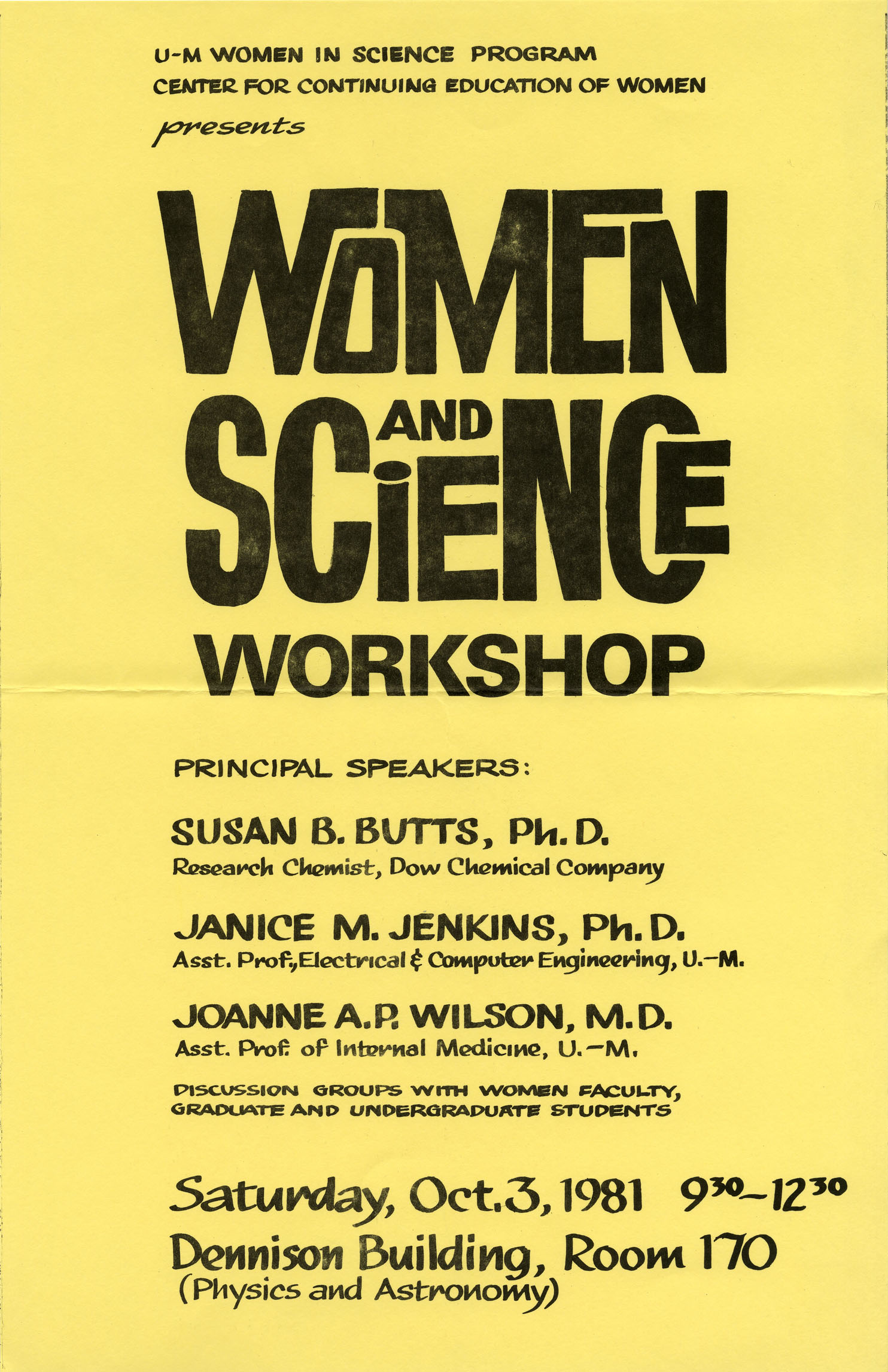 Women and Science Workshop poster, 1981