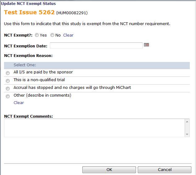 Update NCT exempt status activity window