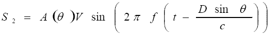S2 = A(theta) V sin(2 pi f(t - D sin(theta)/c))